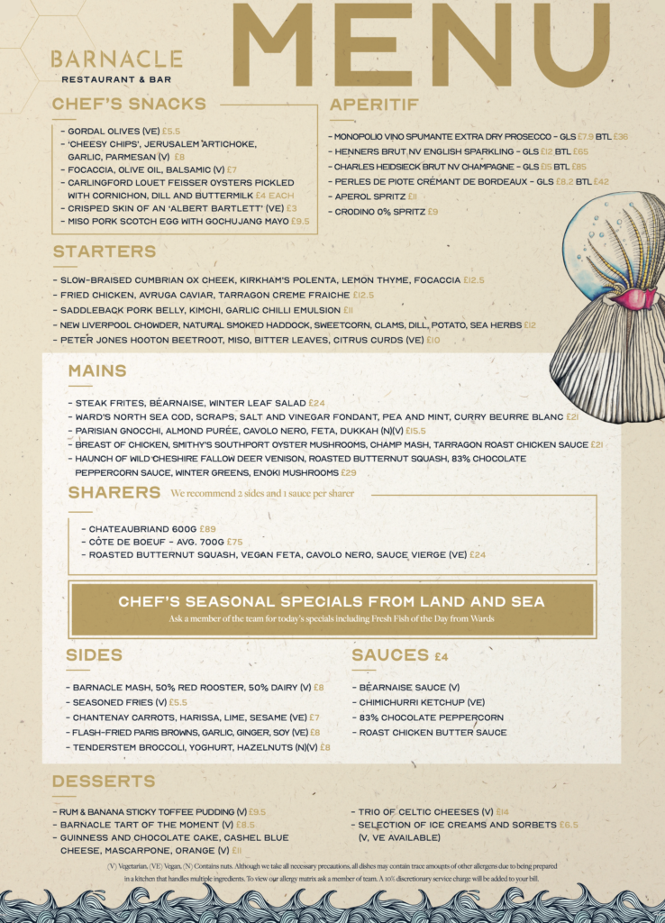 Barnacle Restaurant and Bar Main Menu